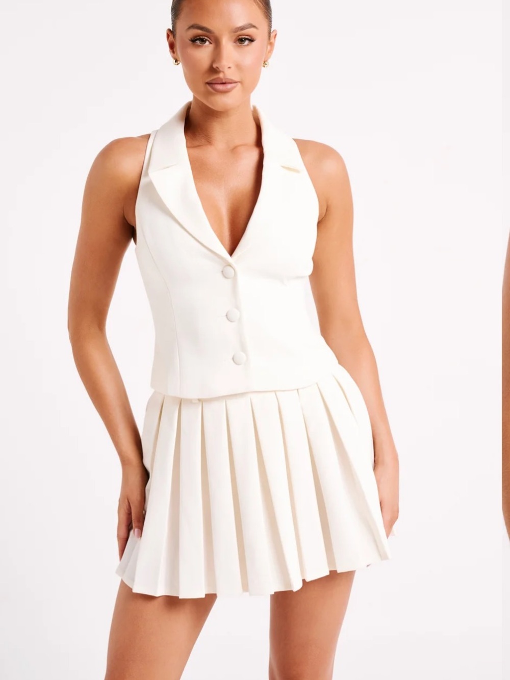 Meshki Mura Ivory Tailored Suiting Vest Top